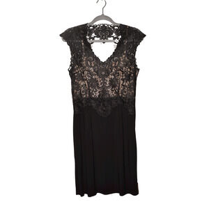 FRANK LYMAN $248 Lace Jersey Stretch Sheath Dress in Black Size 10